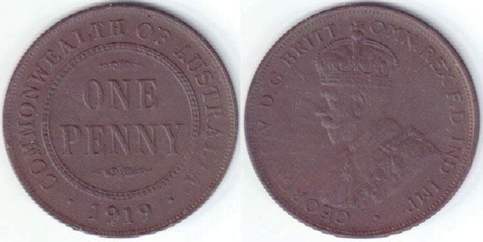 1919 Australia Penny (dot below) VF A000952
